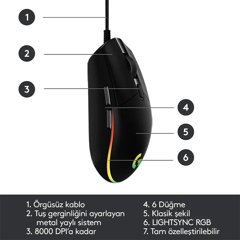 1 Month Warranty : 1PC Logitech G102 Wired Trackball Mouse – High-Precision Performance